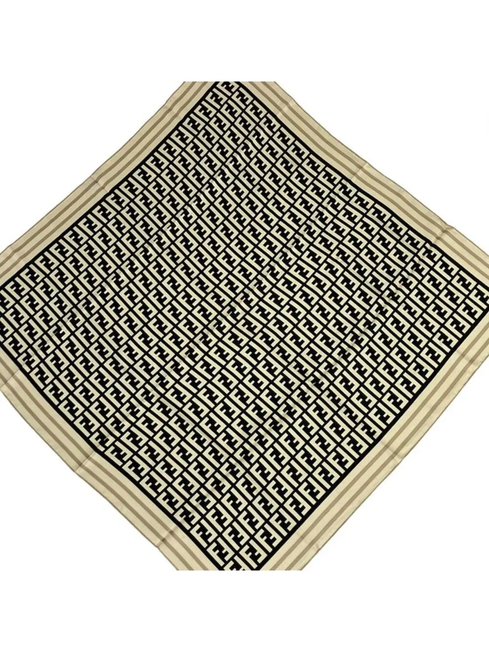 Fendi Scarf Ivory Black Gray Beige Zucca Pattern